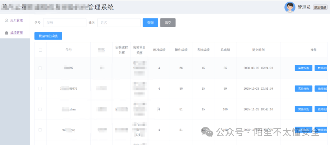 管理员后台成绩管理界面