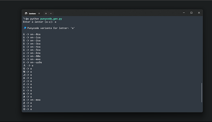 Punycode生成器脚本运行结果