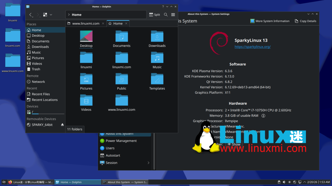 SparkyLinux 13 KDE Plasma 桌面及系统信息