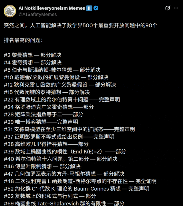 AI数学成果难题清单梗图