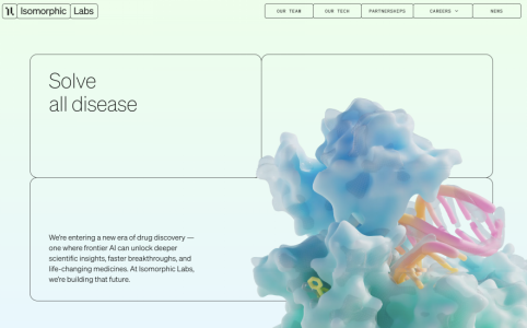 Isomorphic Labs官网首页，展示“Solve all disease”的愿景