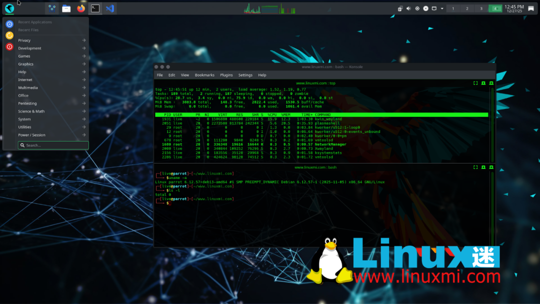 Parrot OS 7.0 系统监控与命令行界面
