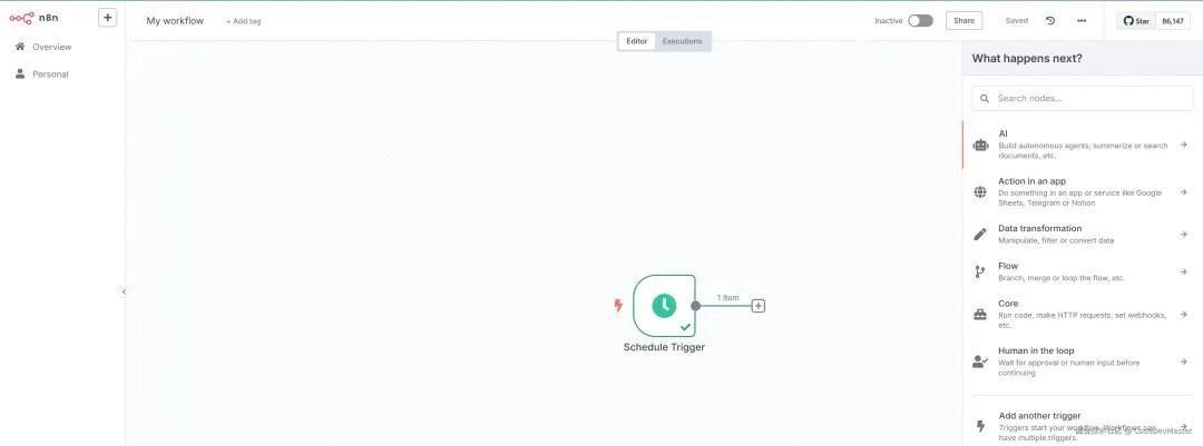 n8n工作节点类别选择界面
