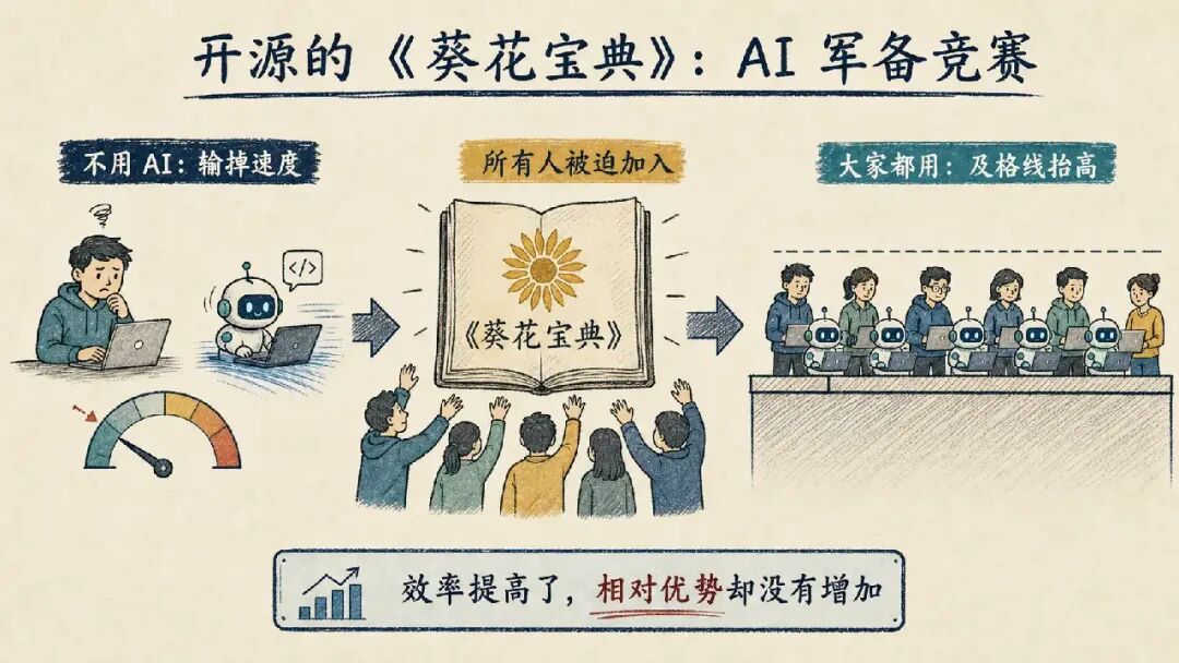 开源葵花宝典与AI军备竞赛的插画
