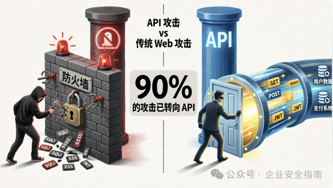 API攻击与传统Web攻击对比示意图