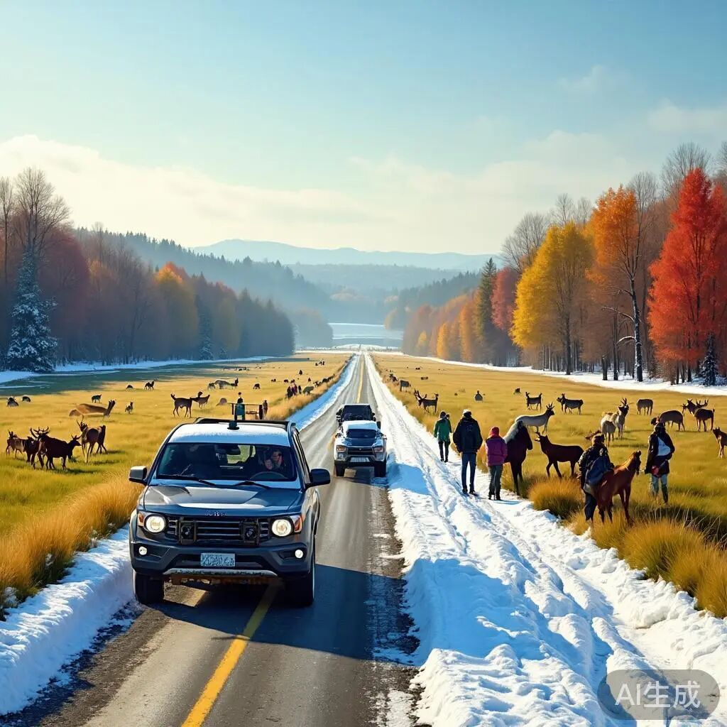 智谱CogView-4生成的复合季节草原图，尝试融合四季元素