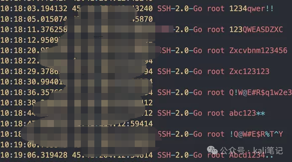 SSH暴力破解攻击日志截图