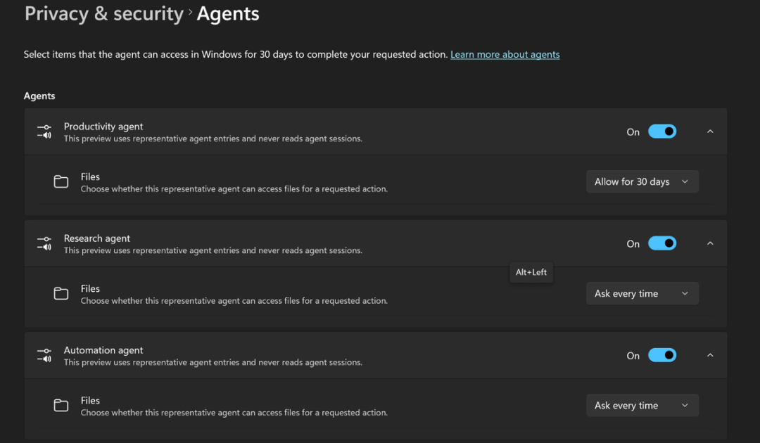 Windows Agents设置界面
