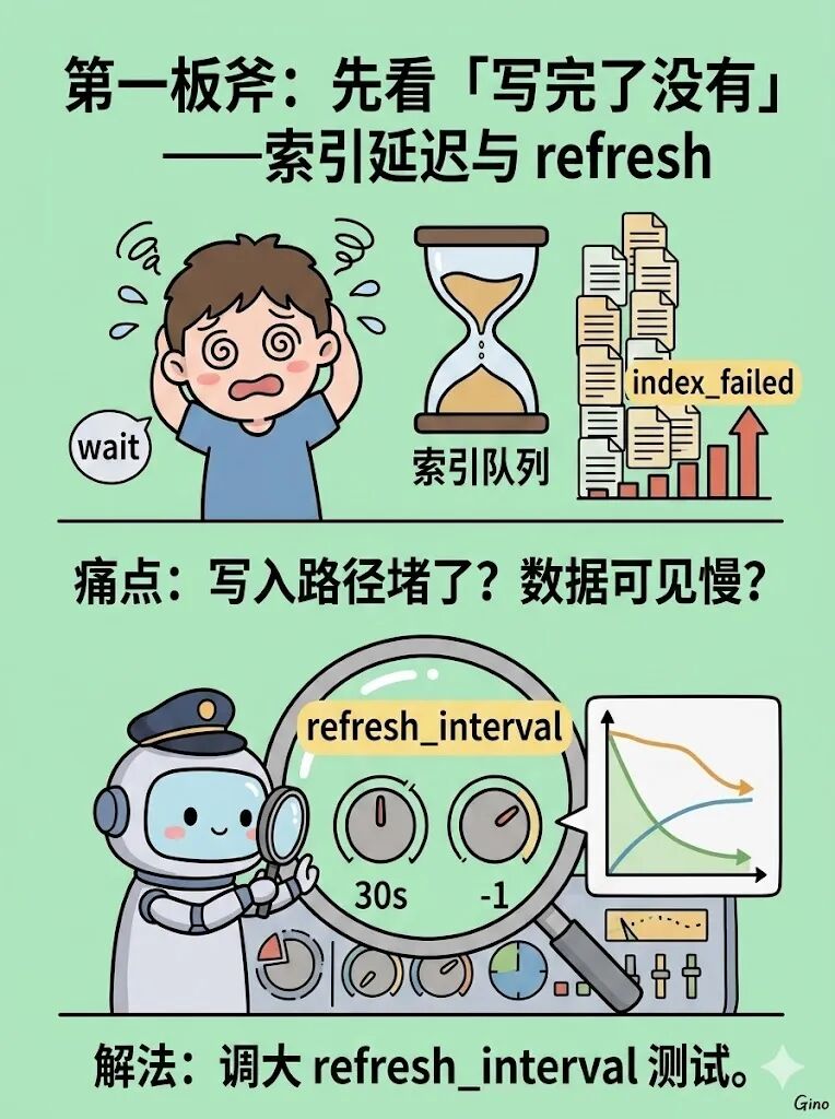 关于索引延迟与refresh的漫画示意图