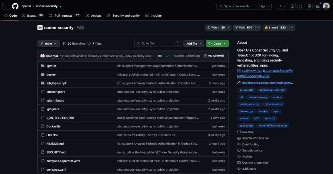 Codex Security GitHub 仓库页面