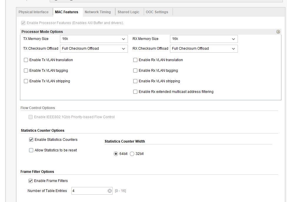 AXI 以太网子系统 MAC 功能配置