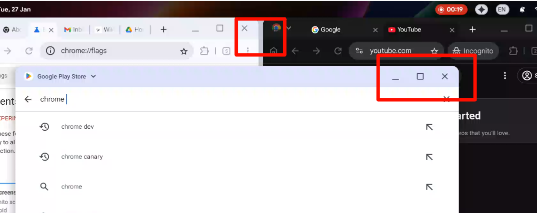 显示多标签页与窗口控制的Aluminium OS截图