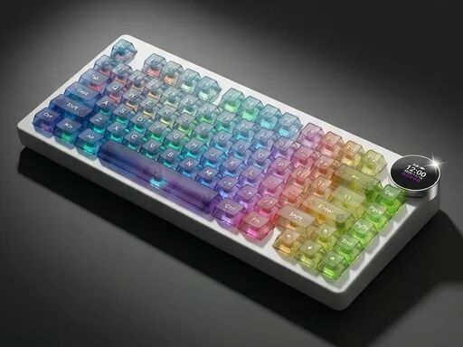 带显示屏的白色渐变键帽机械键盘