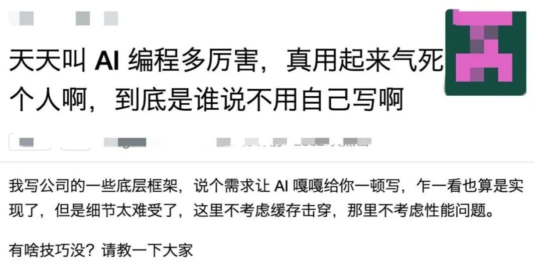 关于AI编程体验的网友讨论截图