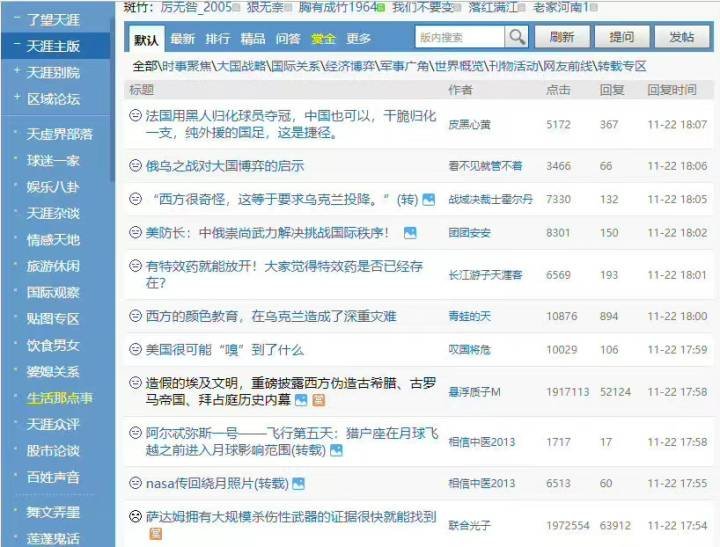 天涯论坛旧版界面