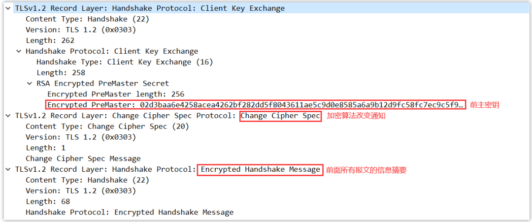 Client Key Exchange等报文结构示例