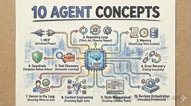 AI Agent十大核心概念总览图