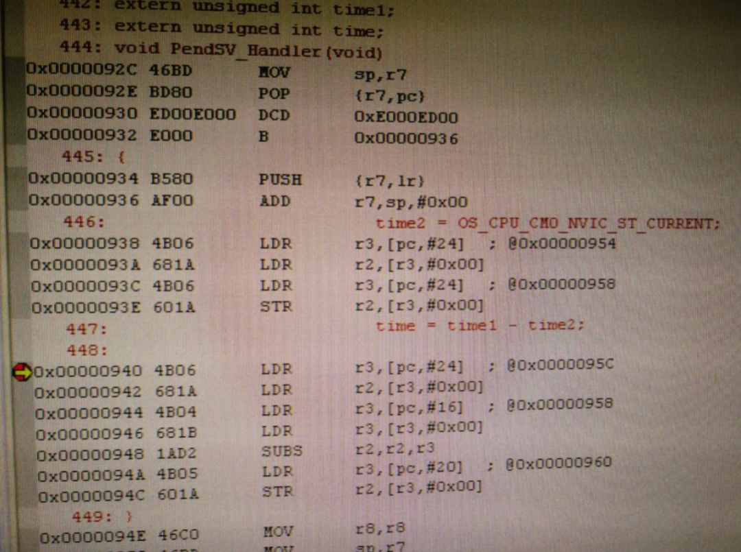 GCC编译器下的PendSV中断响应汇编代码