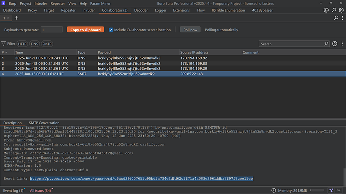 Burp Collaborator收到的SMTP回调信息